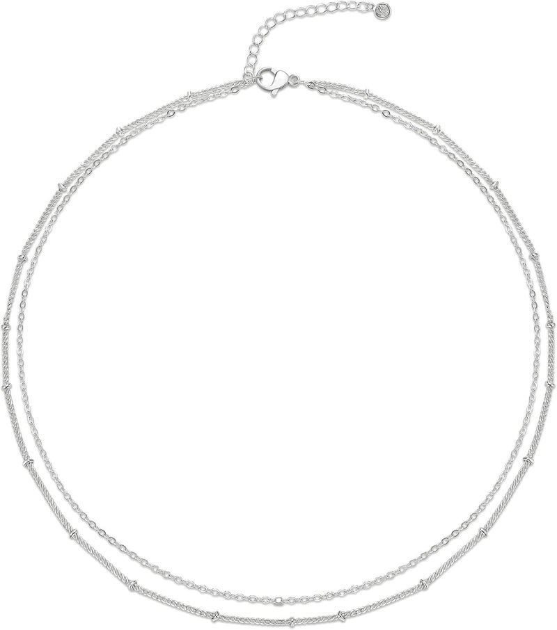 Tewiky Gold Chain Necklace for Women, 14k Gold Plated Thin Beaded Wave Box Chain Necklace Dainty Gold Necklace Simple Layered Gold Choker Necklaces Minimalist Gold Link Chain Necklace Trendy Jewelry for Women - Image 1